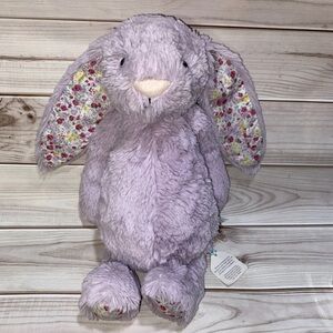 JellyCat Bashful Bunny Jasmine Blossom Light Purple Floral Ears White Tail 12"
